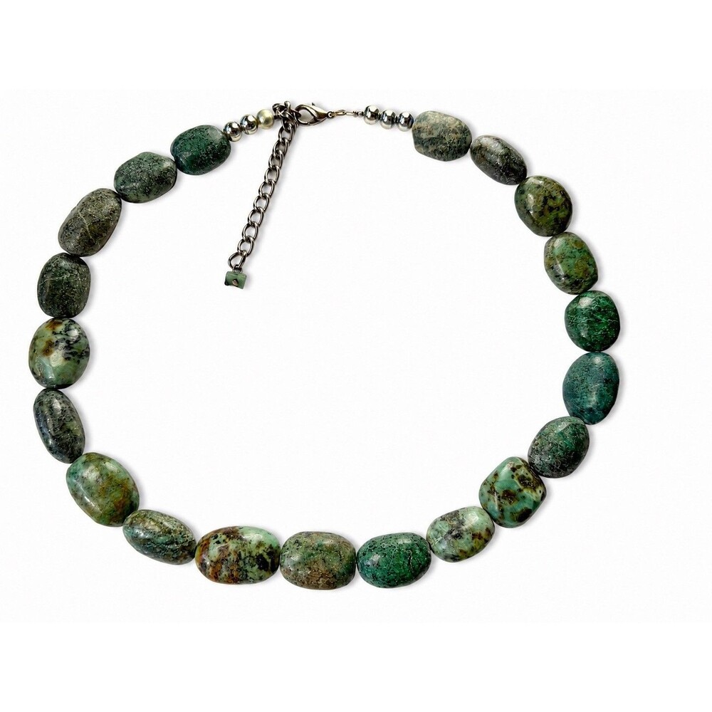 Vintage African Turqiouse Jasper Necklace Green Stone Chunky Statement 18-20"
